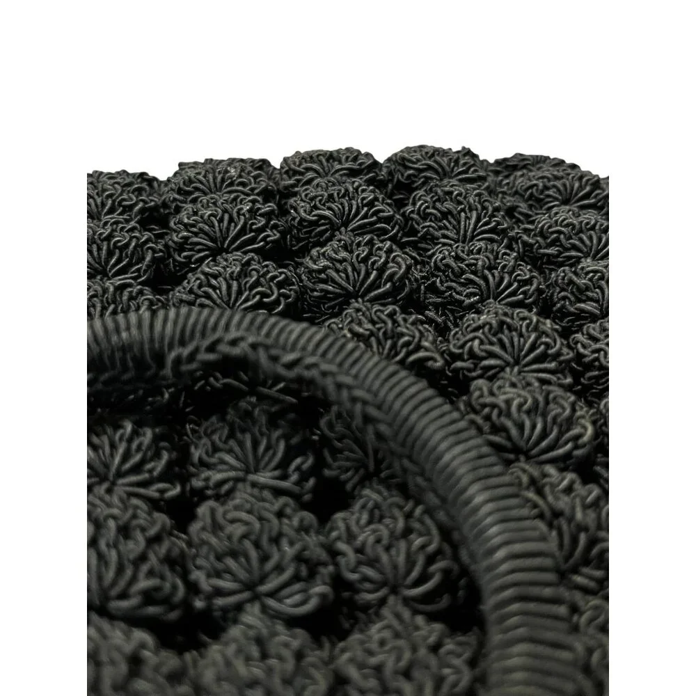 Vintage Black Crocheted Popcorn Stitch Handbag Small Purse Mid Century Used - Picture 14 of 16